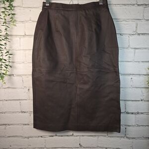 TERRY LEWIS CLASSIC LUXURIES CHOCOLATE BROWN LEATHER PENCIL SKIRT VINTAGE SIZE 6